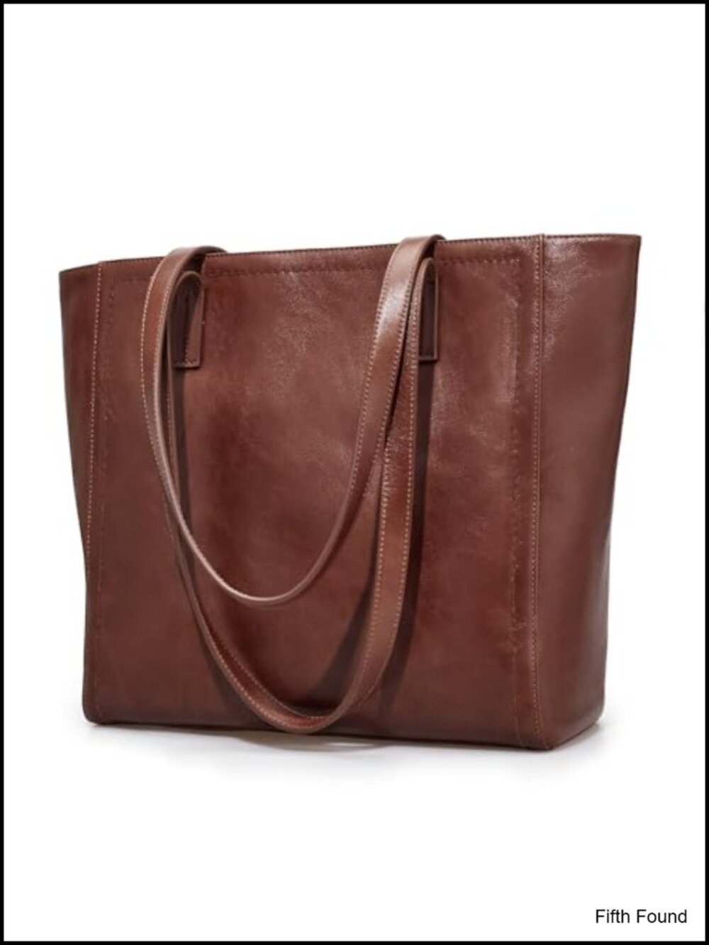Genuine Leather Vintage Work Tote Bag with Zipper, Laptop Sleeve, 13.2"L